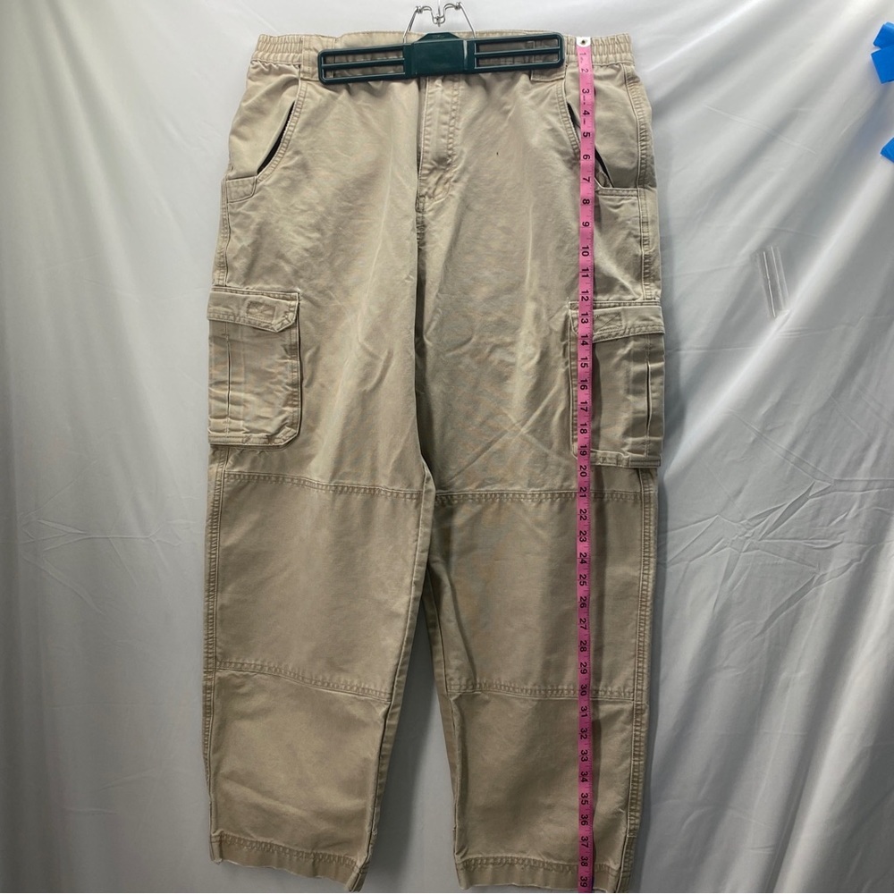 Cabelas Trail Hiker Cargo Pants Mens 36x30 Tan Beige Elastic Waist Double Knee